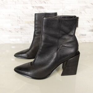 Steve Madden Shoes Leather Boots 7.5 Black Bootie Ankle Pointed Goth Emo Tish‎
